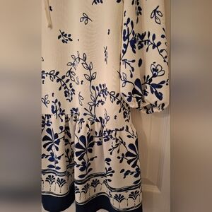 Rachel Zoe Cream and Blue Leaf Pattern Dress